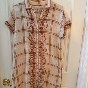 Johnny Was Workshop boho plaid embroidered dress
